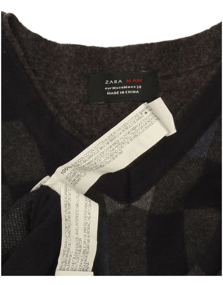 Męski sweter Zara z dekoltem w kształcie litery V, średniej czarnej, geometrycznej bawełny