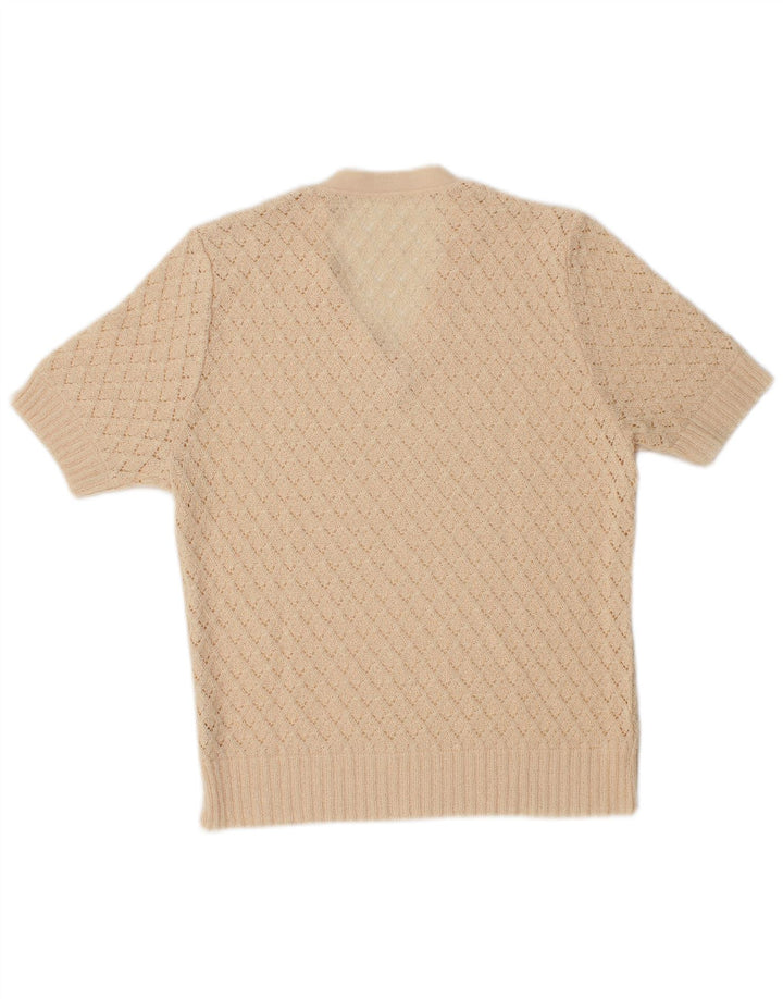 Damski sweter VINTAGE z krótkim rękawem i dekoltem w kształcie litery V IT 42 średni złamanej bieli