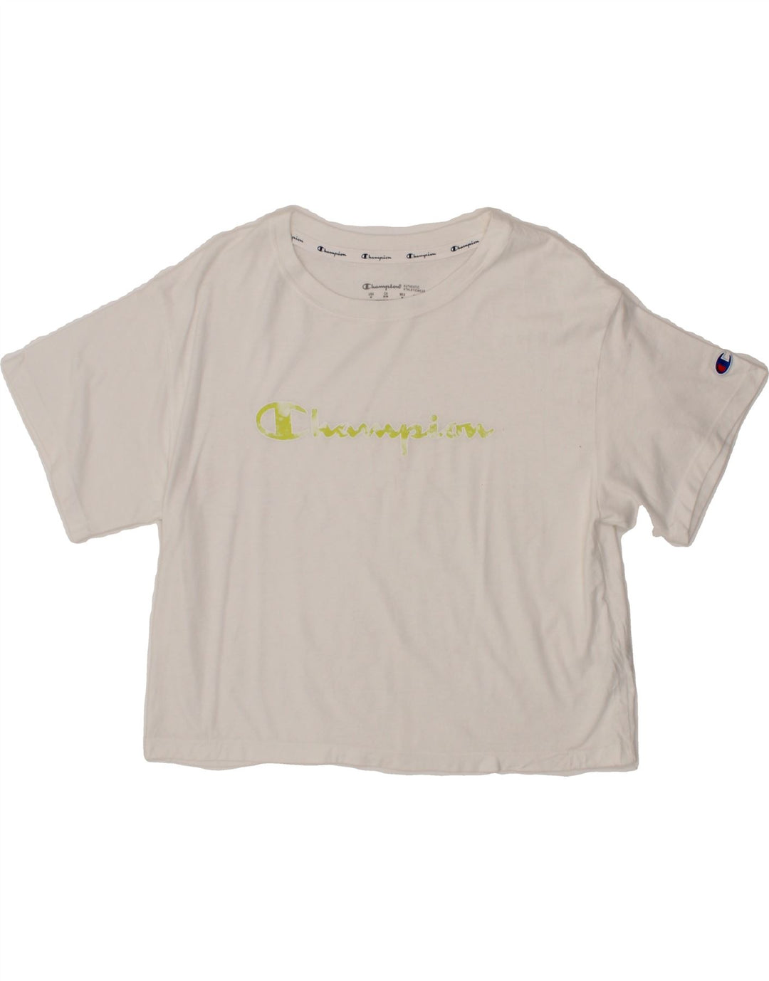 CHAMPION Womens Crop Graphic T-Shirt Top UK 14 Medium White Polyester Vintage Champion and Second-Hand Champion from Messina Hembry 