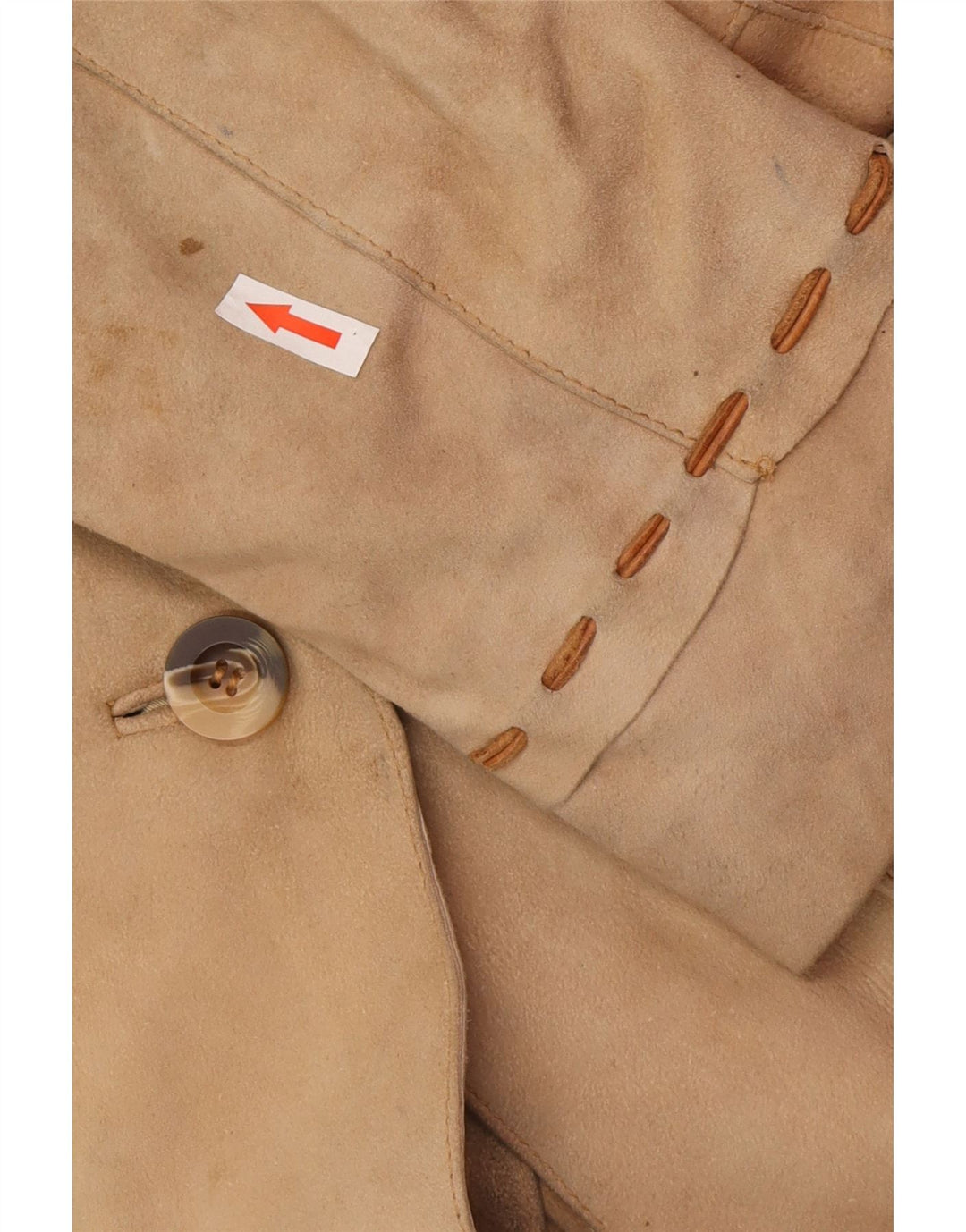 Vintage damski płaszcz ze skóry zamszowej UK 12 średniej beżowej skóry