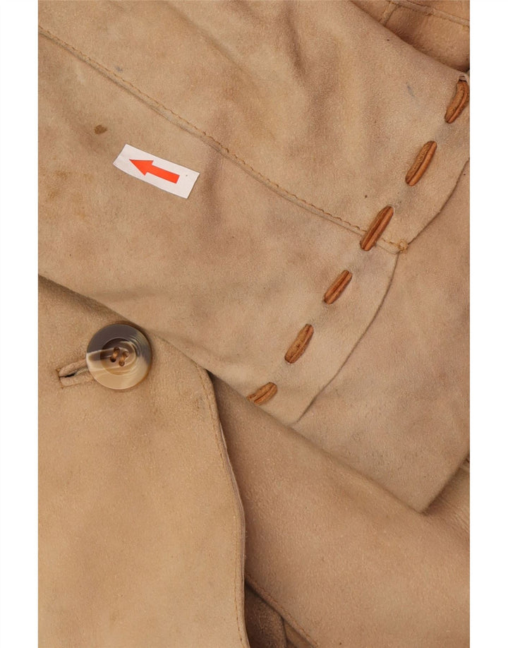 Vintage damski płaszcz ze skóry zamszowej UK 12 średniej beżowej skóry