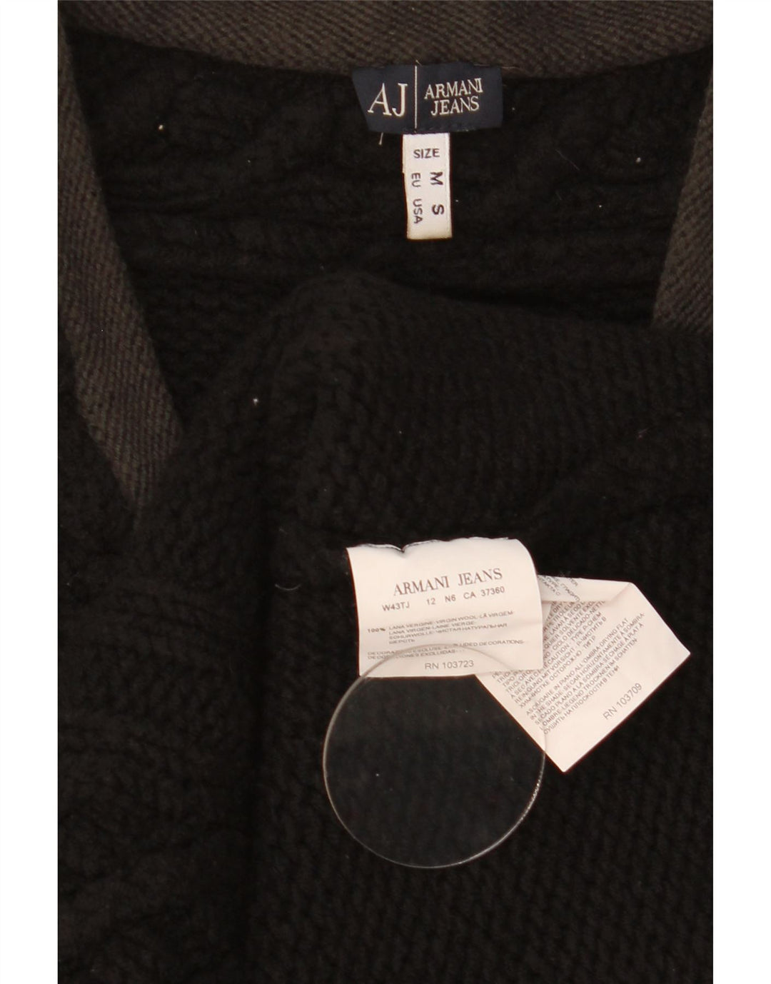 Armani Jeans Męski sweter z dekoltem w kształcie litery V, średniej wielkości czarna wełna