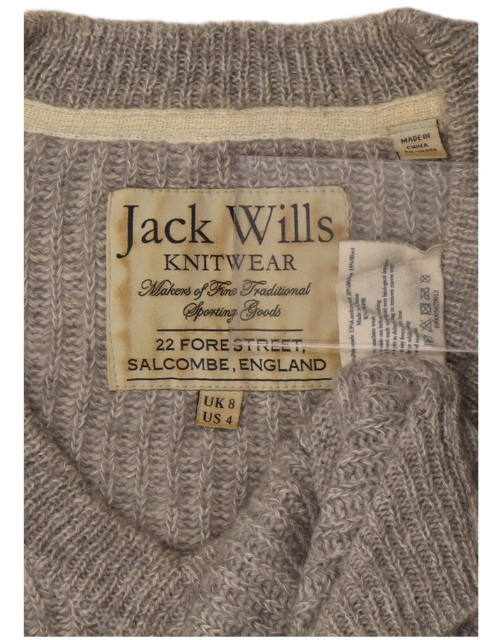 Sweter damski Jack Wills z dekoltem w kształcie litery V, UK 8, mały, szary poliester