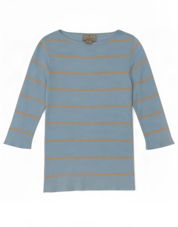 Damski top Trussardi z rękawem 3/4, UK 8, małe, niebieskie paski, bawełniane
