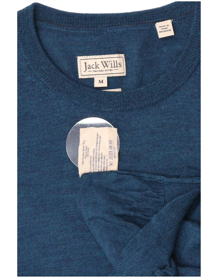 Jack Wills Męski sweter z okrągłym dekoltem, średni niebieski, wełna merynosów