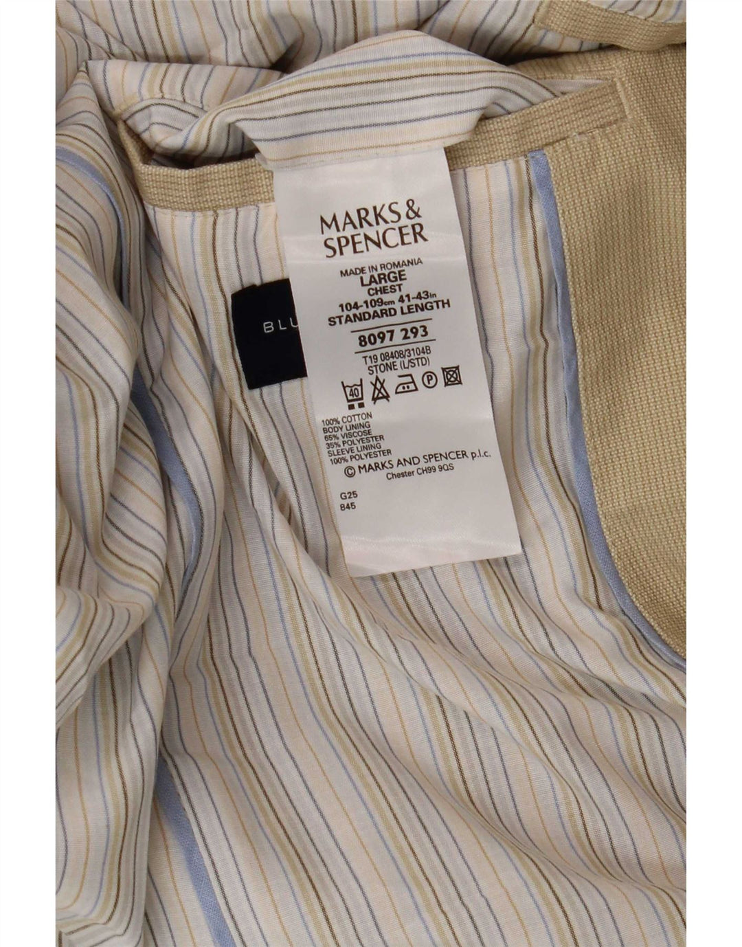 Marks & Spencer Męska marynarka Blue Harbor zapinana na 3 guziki, UK 40, duża, beżowa