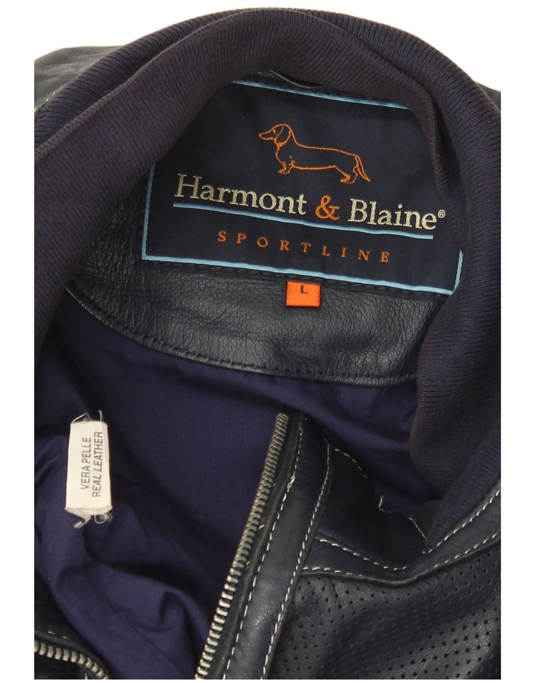 Harmont & Blaine Męska kurtka skórzana UK 40, duża, granatowa, skórzana