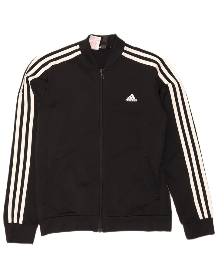 ADIDAS Girls Tracksuit Top Jacket 11-12 Years Black Polyester
