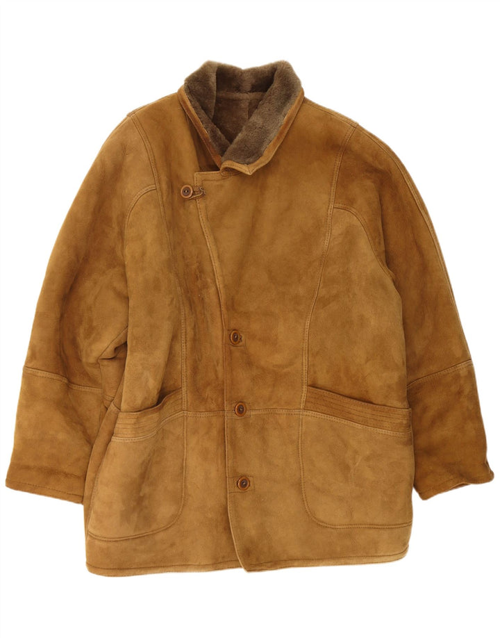Płaszcz męski w stylu vintage IT 54 2XL Beżowy płaszcz z owczej skóry
