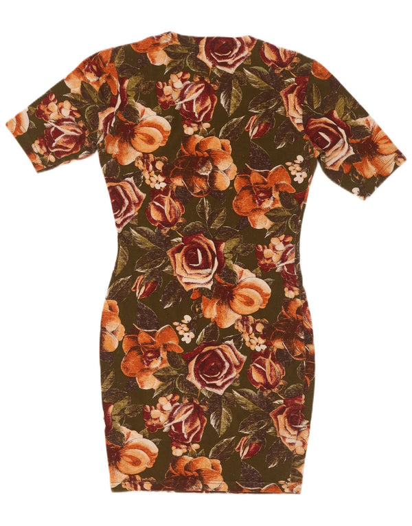Damska obcisła sukienka w stylu vintage UK 8, mała, khaki, z bawełny w kwiaty
