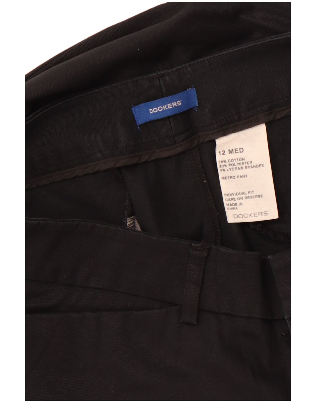 DOCKERS Damskie proste spodnie na co dzień US 12 Large W32 L29 Czarna bawełna