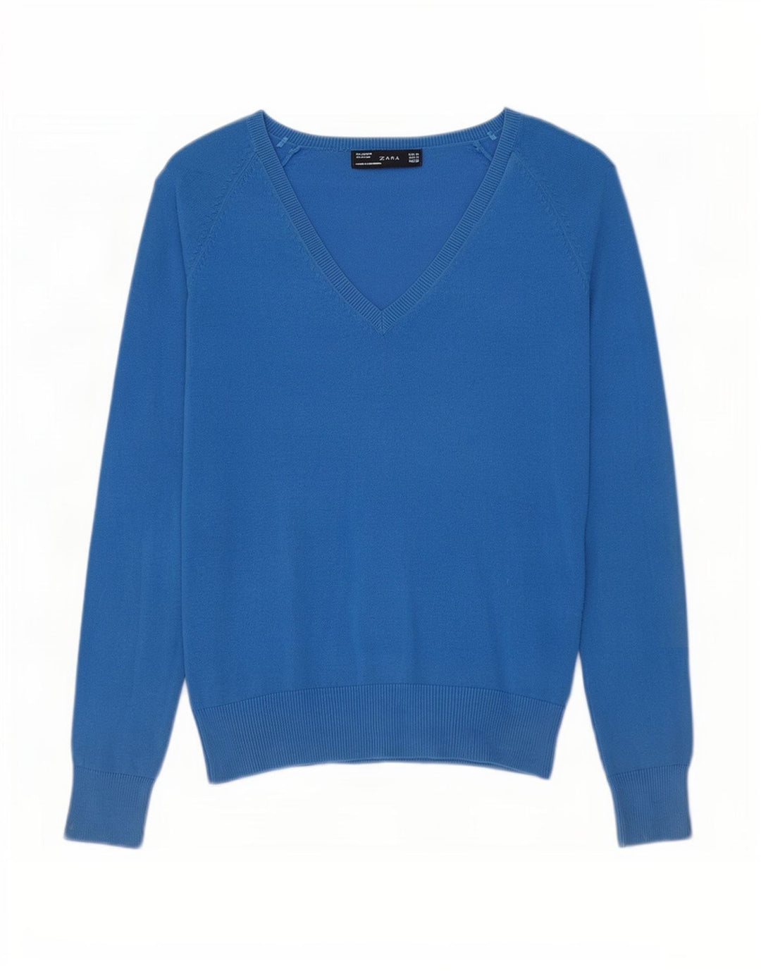 Sweter damski Zara z dekoltem w kształcie litery V, UK 12, średni niebieski, bawełniany