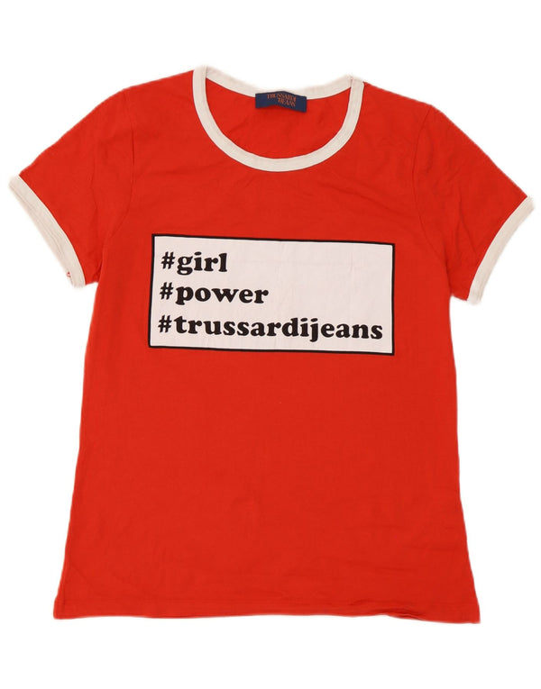 Damska koszulka z grafiką Trussardi Jeans Top UK 14, duża, czerwona, z blokami kolorów