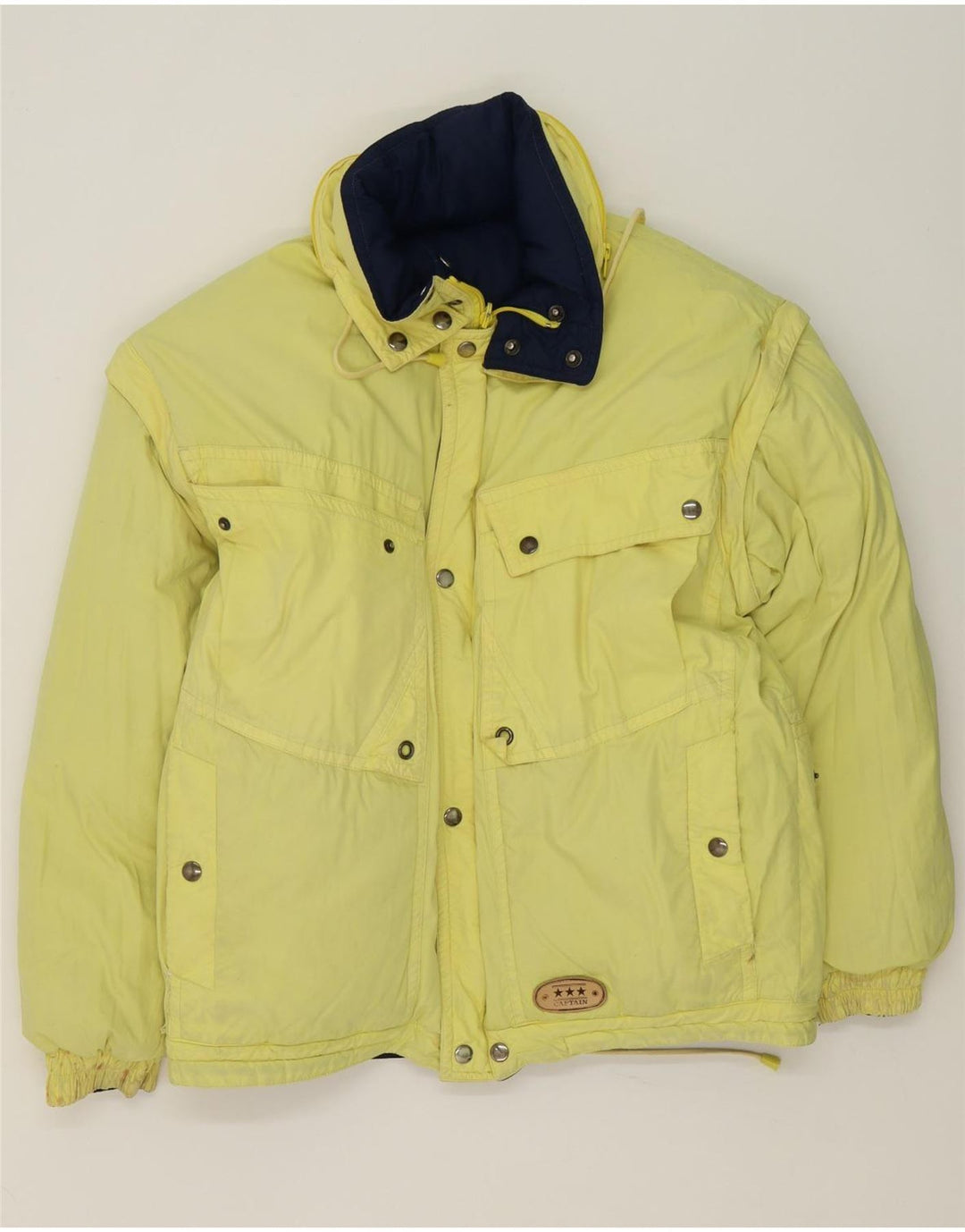 Dwustronna wyściełana kurtka męska Vintage UK 38, średni granatowy nylon