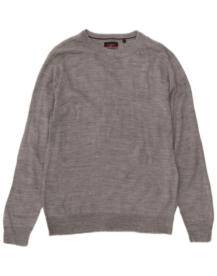 Męski sweter z okrągłym dekoltem Pierre Cardin, duży, szary, akrylowy