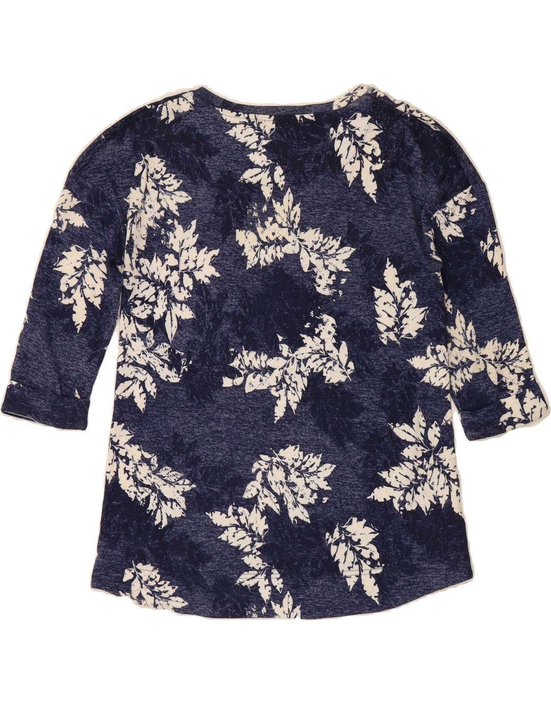 MARKS & SPENCER Womens Top 3/4 Sleeve UK 10 Small Navy Blue Floral Vintage Marks & Spencer and Second-Hand Marks & Spencer from Messina Hembry 
