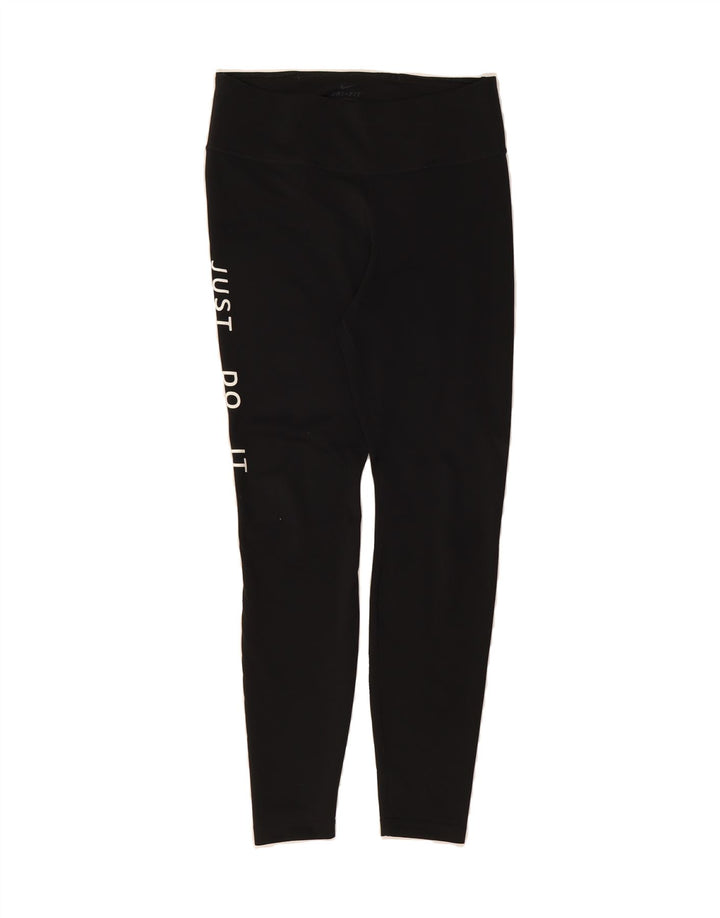 NIKE Womens Dri Fit Graphic Leggings UK 12 Medium Black Polyester Vintage Nike and Second-Hand Nike from Messina Hembry 