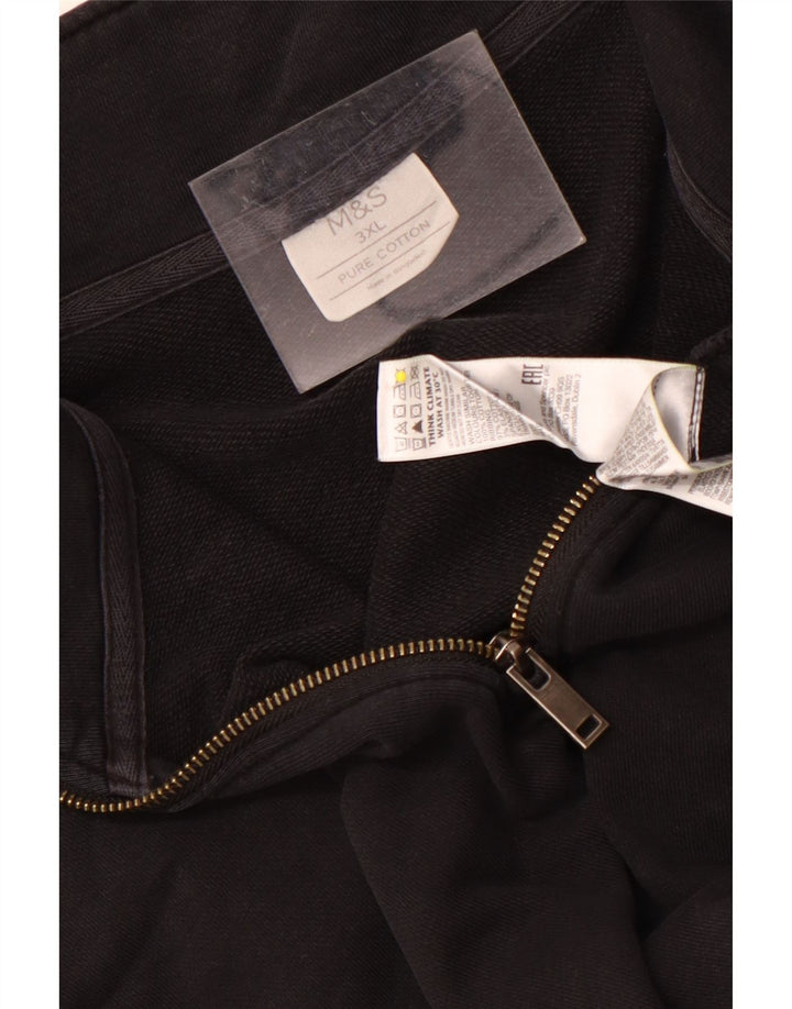 Marks & Spencer Męski sweter z zamkiem błyskawicznym, 3XL, czarny, bawełniany