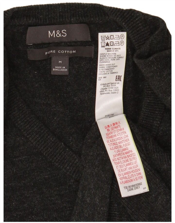 Marks & Spencer Męski sweter z dekoltem w kształcie litery V, średnioszary, bawełniany w cętki