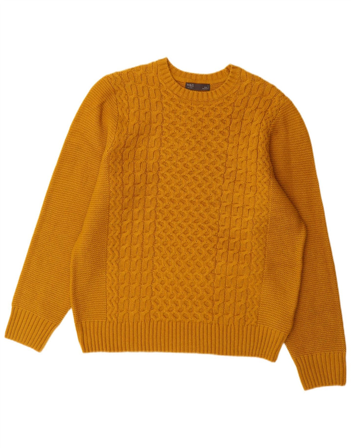 Marks & Spencer Męski sweter z okrągłym dekoltem, duży, żółty akryl