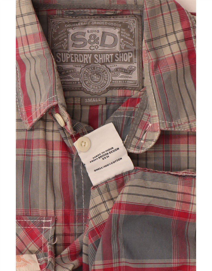 Męska koszula z krótkim rękawem Superdry, mała, szara bawełniana krata
