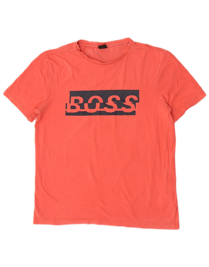Męska koszulka z grafiką Hugo Boss, średnia różowa bawełna