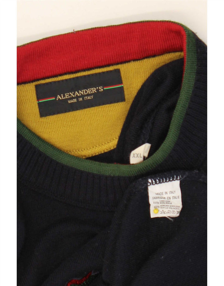 Męski sweter męski z grafiką i okrągłym dekoltem Alexander's 2XL Granatowa wełna