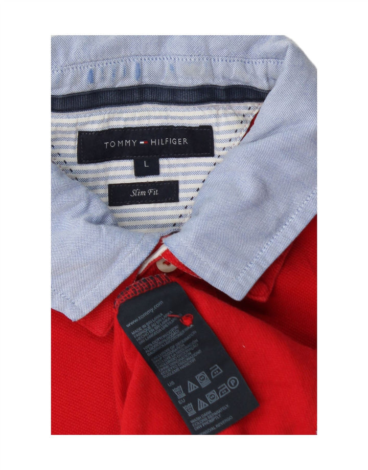 Męska koszulka polo slim fit TOMMY HILFIGER, duża, czerwona, bawełniana