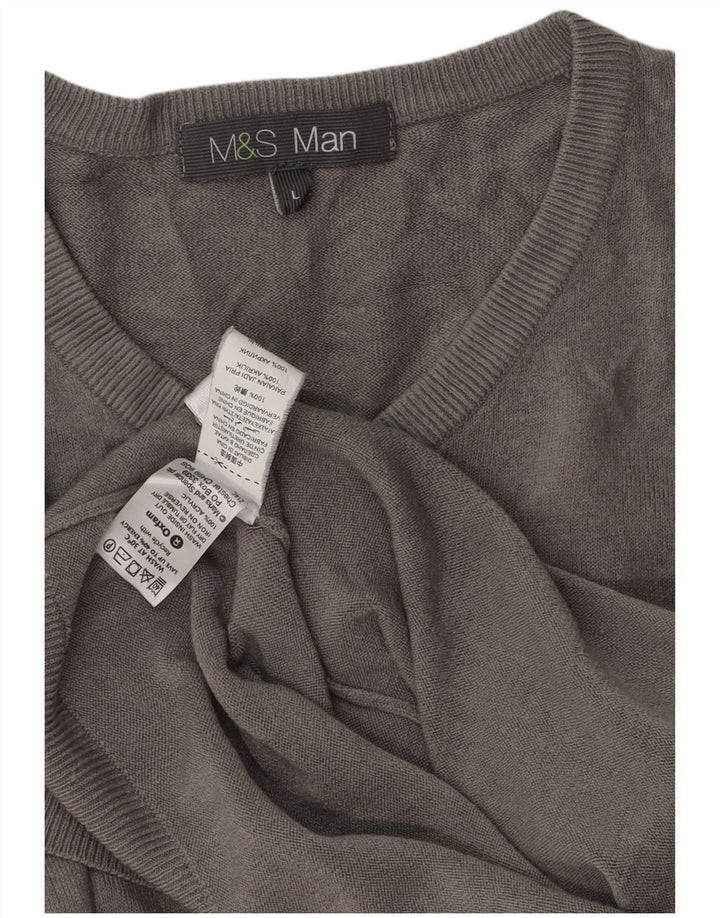 Marks & Spencer Męski sweter z dekoltem w kształcie litery V, duży, szary, akrylowy