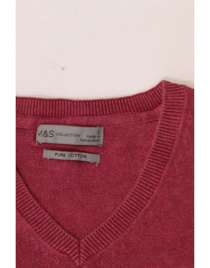 MARKS & SPENCER Męski sweter z dekoltem w kształcie litery V, duży, różowy, bawełniany