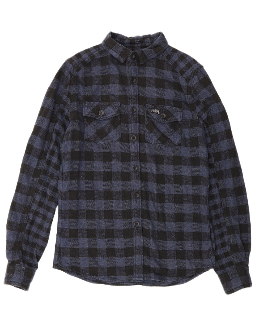 Męska koszula flanelowa Superdry, mała, granatowa, bawełniana w kratkę