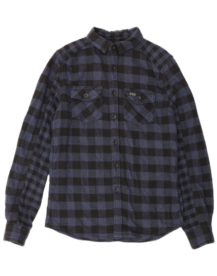 Męska koszula flanelowa Superdry, mała, granatowa, bawełniana w kratkę
