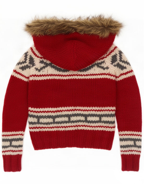 Damski sweter rozpinany z kapturem Superdry UK 10 Small Red Fair Isle akryl