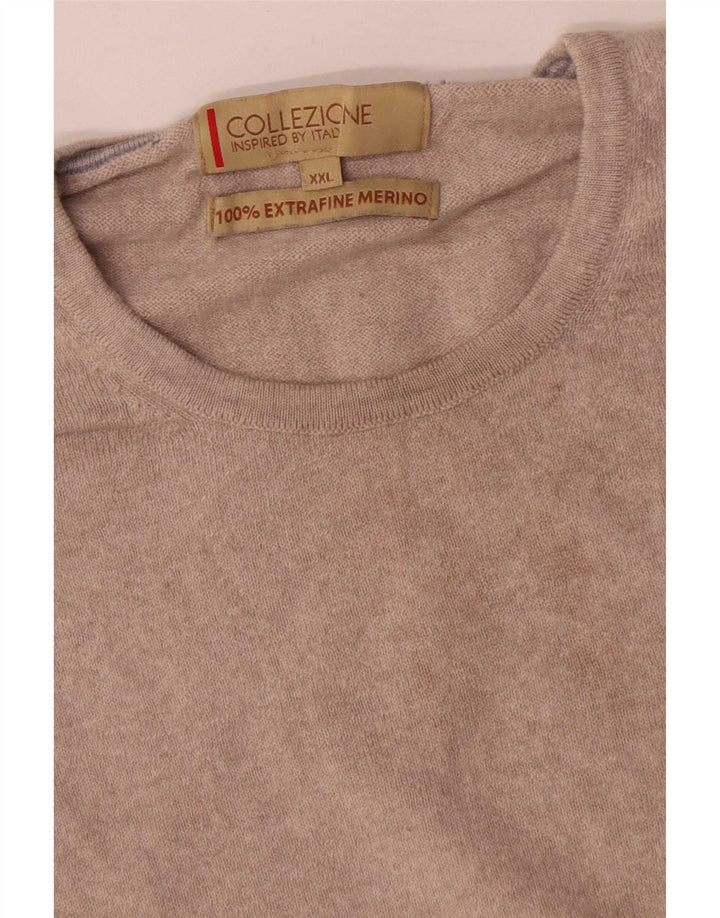 Marks & Spencer Męski sweter z okrągłym dekoltem 2XL, beżowa wełna merynosowa