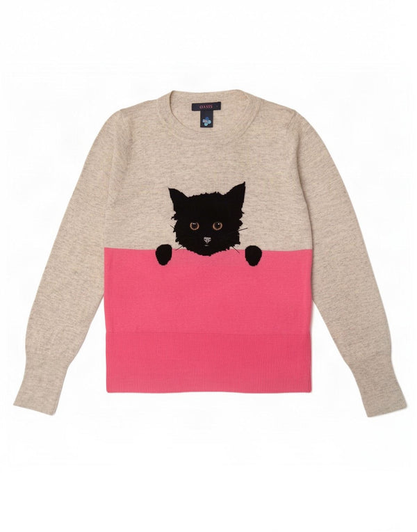 Damski sweter Oasis z graficznym dekoltem w łódkę, UK 10, mały, szary, z blokami kolorów