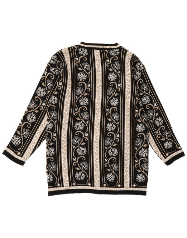 Sweter damski w stylu vintage, UK 16, duży, czarny, kwiatowy, syntetyczny