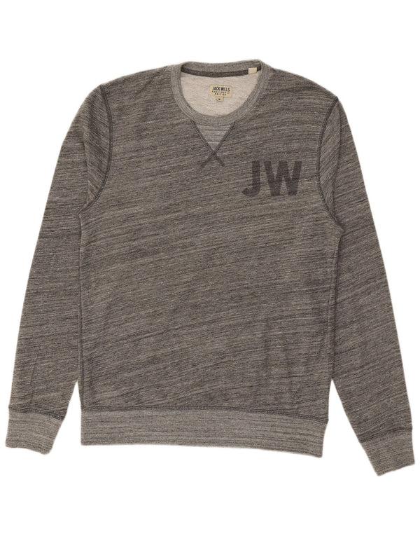 JACK WILLS Męski sweter z grafiką, średniej szarości, bawełniany w prążki