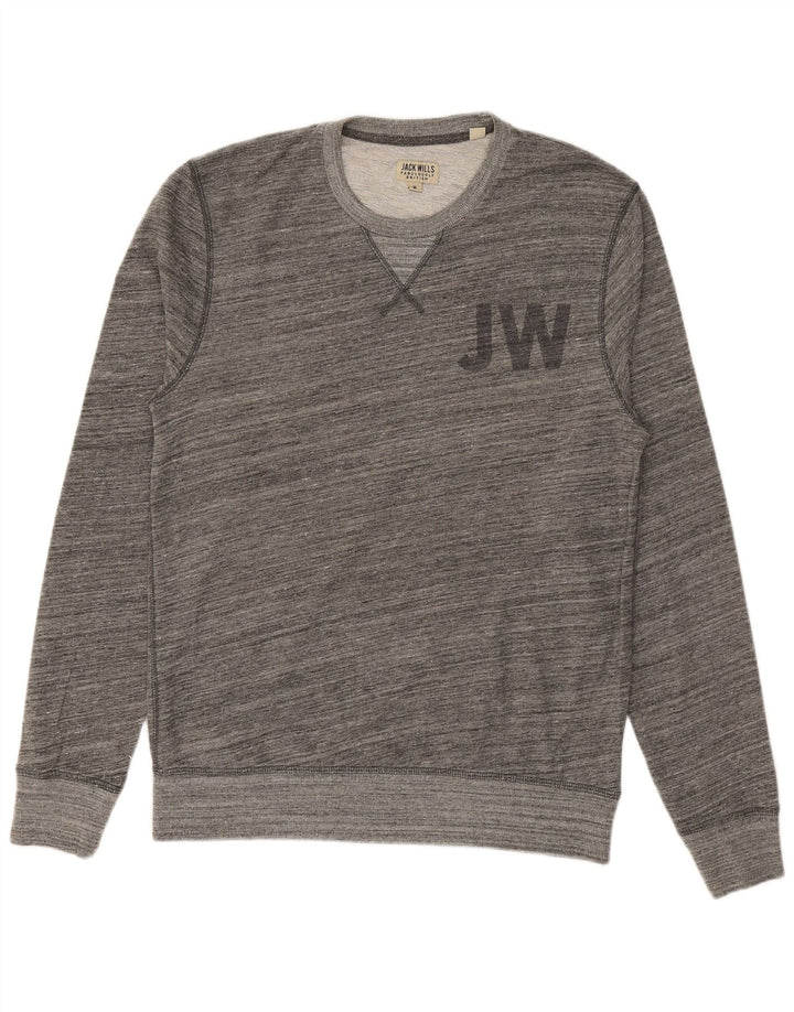 JACK WILLS Męski sweter z grafiką, średniej szarości, bawełniany w prążki