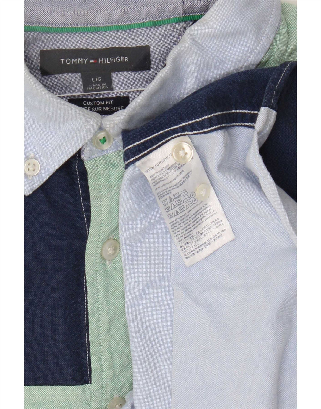 Męska koszula z krótkim rękawem Tommy Hilfiger, duża, granatowa, z blokami kolorów