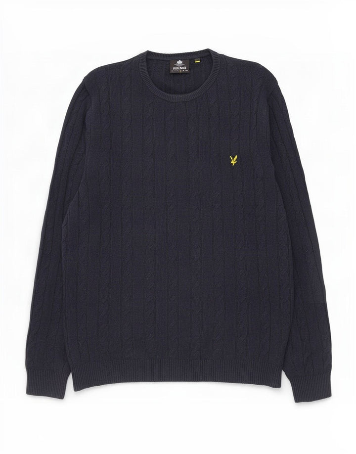 Męski sweter z okrągłym dekoltem Lyle & Scott, duży, granatowy, bawełniany
