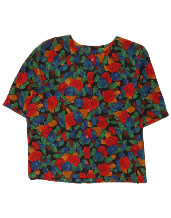 Bluzka damska z krótkim rękawem w stylu vintage, UK 16, duża, wielobarwna w kwiaty