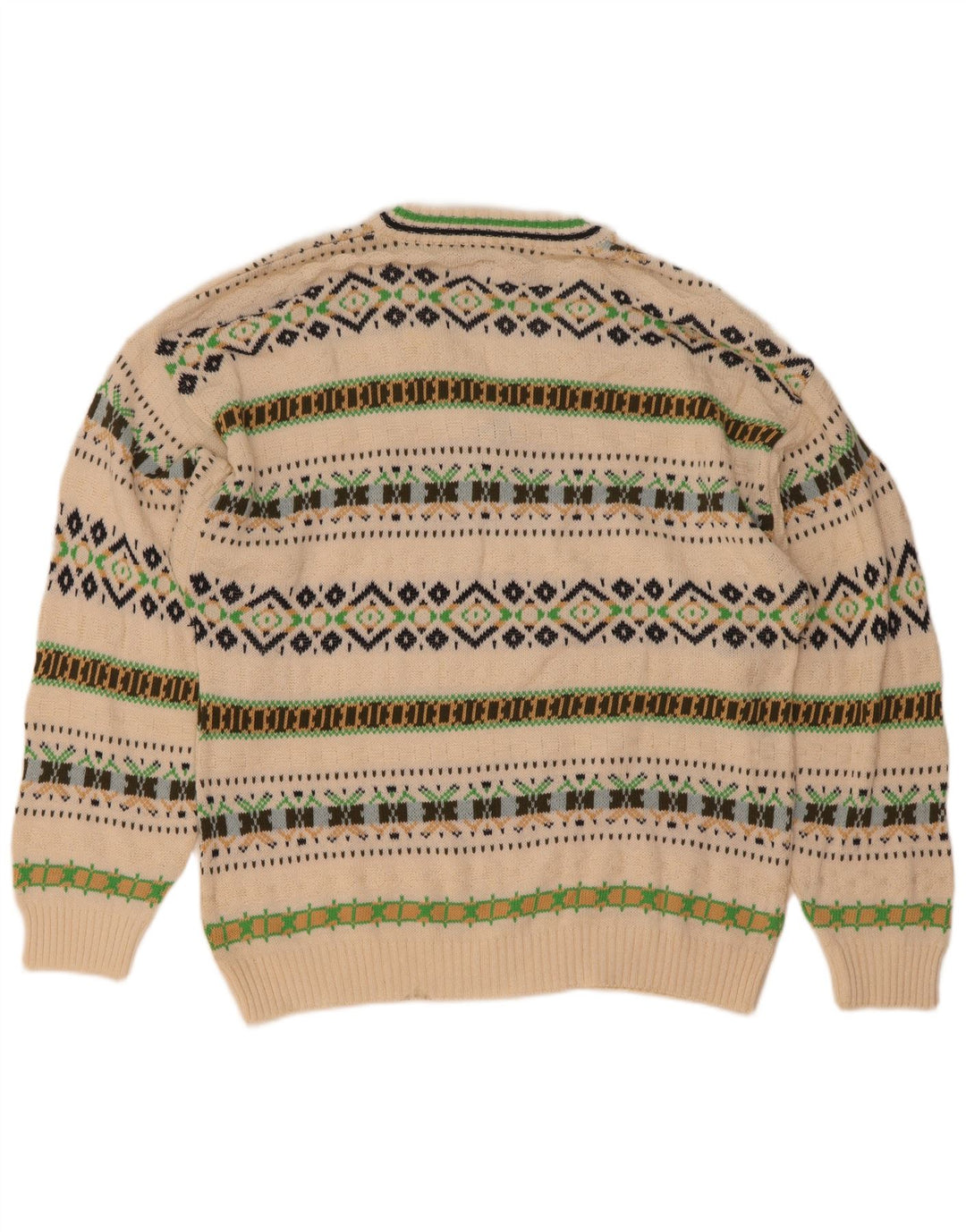 Męski sweter w stylu vintage z dekoltem w szpic, średniej wielkości biała geometryczna bawełna