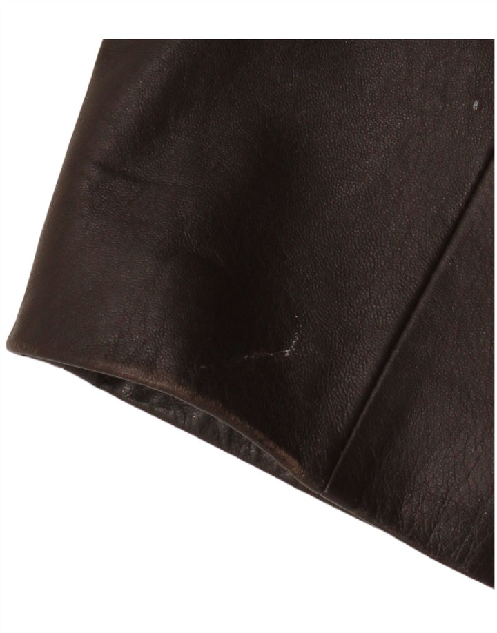 Vintage damska marynarka skórzana zapinana na 3 guziki, UK 18 XL, brązowa skóra