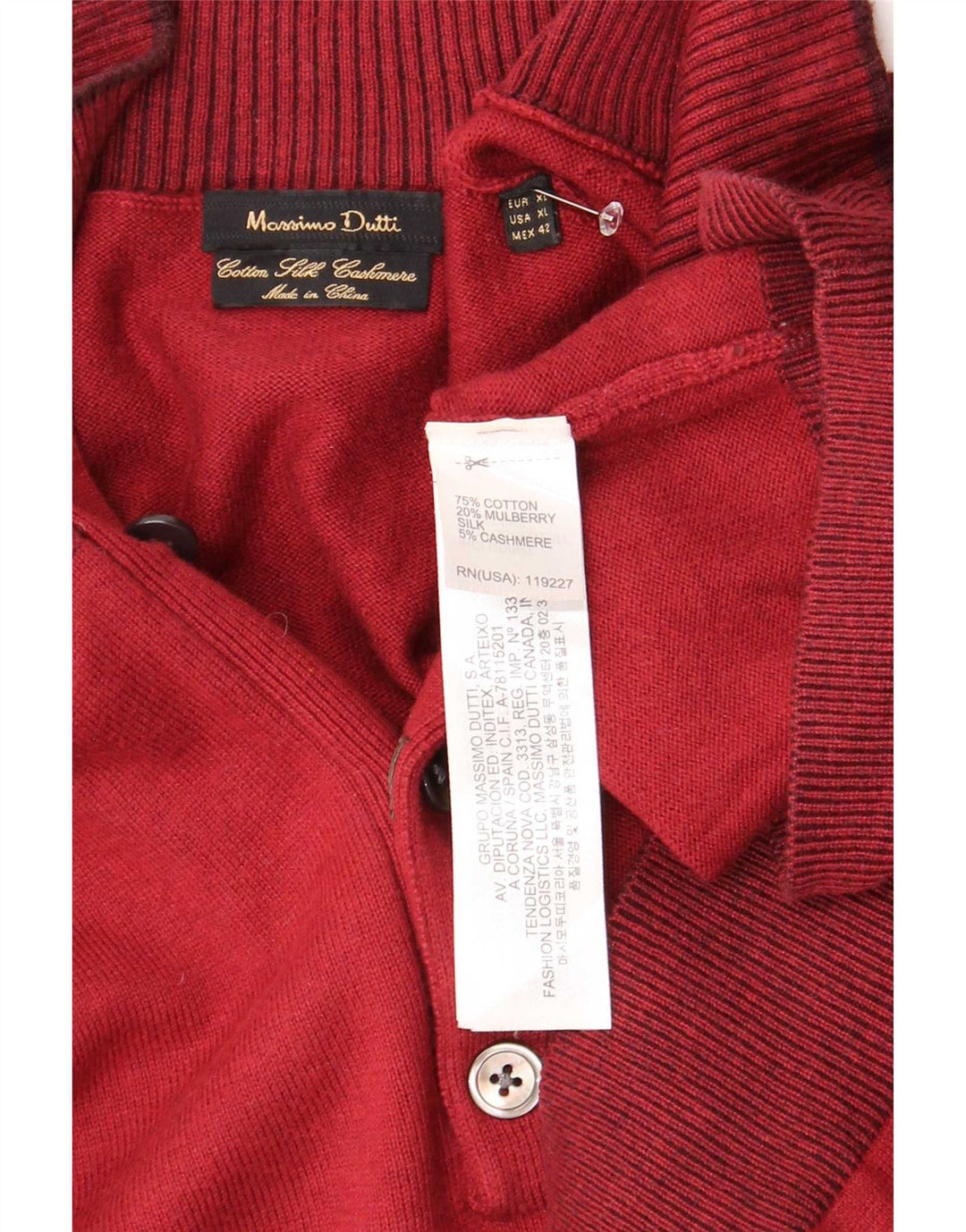 Męski sweter zapinany na guziki Massimo Dutti XL, bordowa bawełna