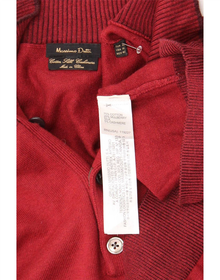 Męski sweter zapinany na guziki Massimo Dutti XL, bordowa bawełna