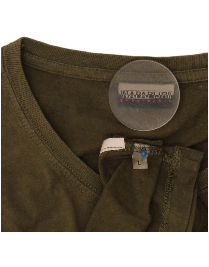 Męski T-shirt z grafiką Napapijri, duży, khaki