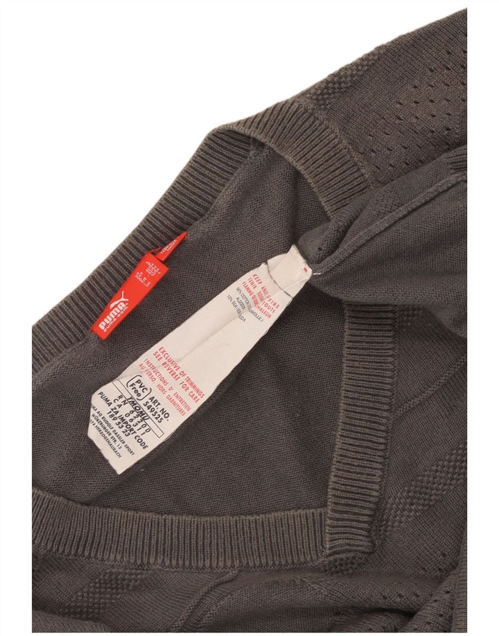 Męski sweter Puma z dekoltem w kształcie litery V, duży, szary, z geometrycznej bawełny
