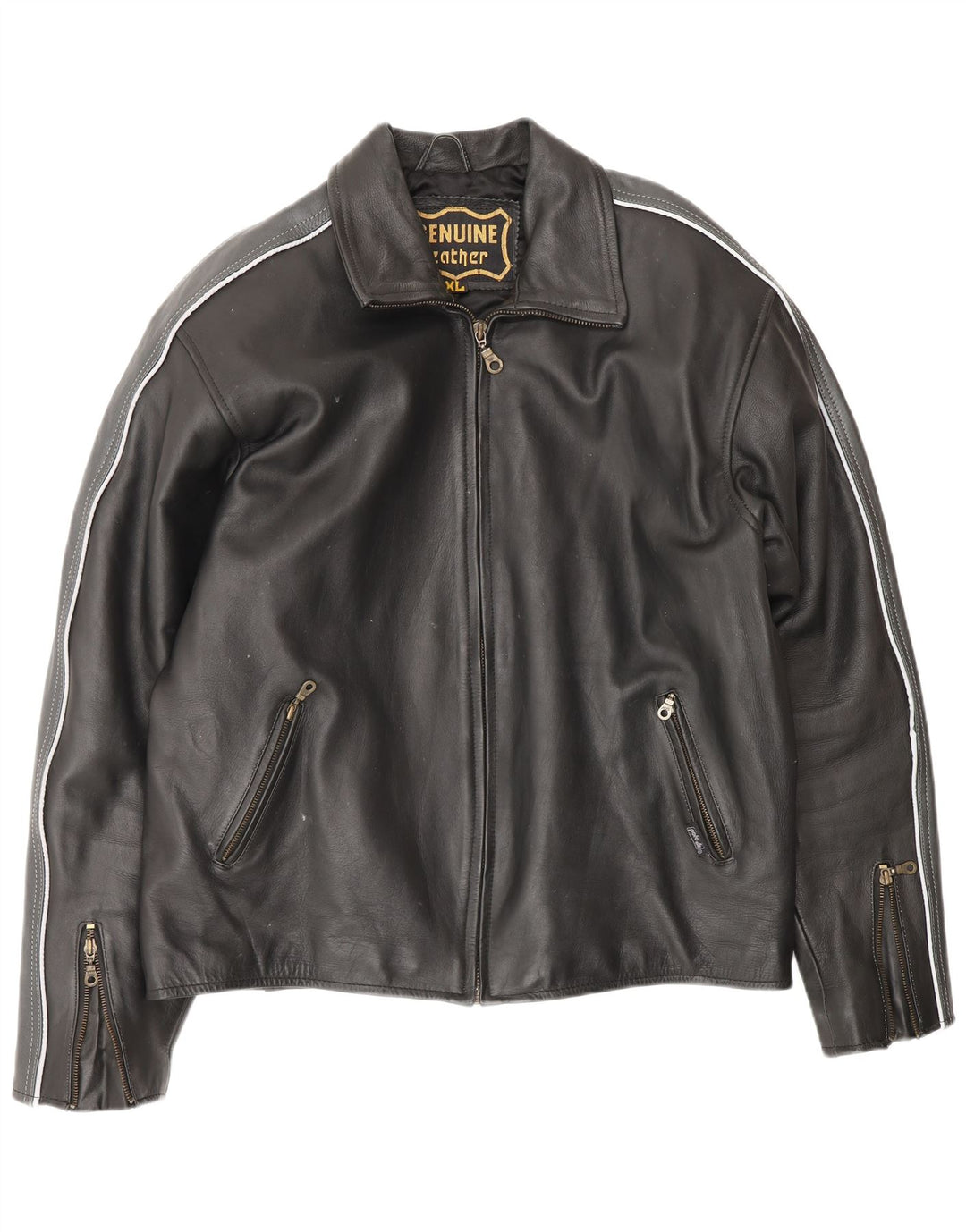 Męska kurtka skórzana VINTAGE UK 42 XL Czarna skóra z blokami kolorów