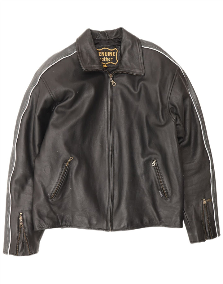 Męska kurtka skórzana VINTAGE UK 42 XL Czarna skóra z blokami kolorów