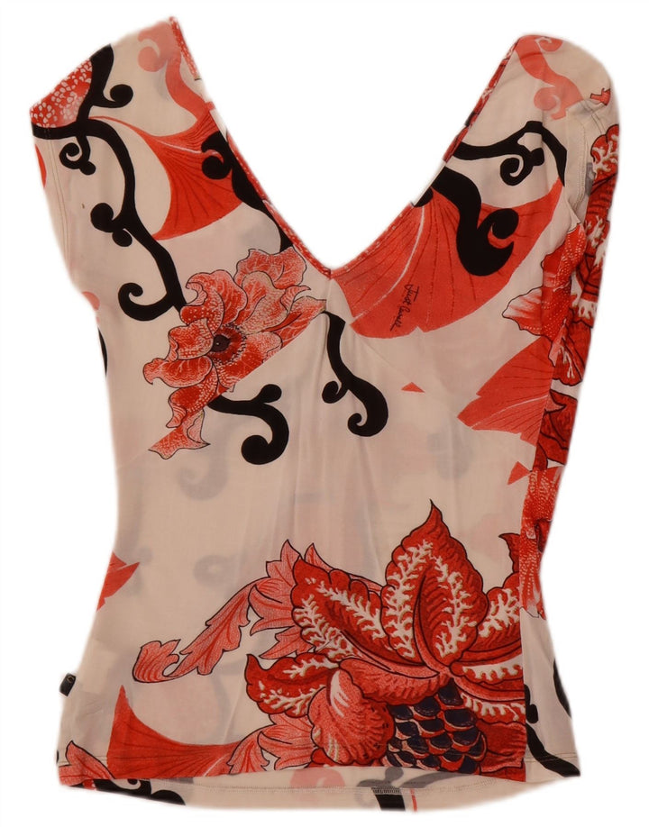 Bluzka damska Just Cavalli Top UK 14, duża, złamana biel, kwiatowy elastan